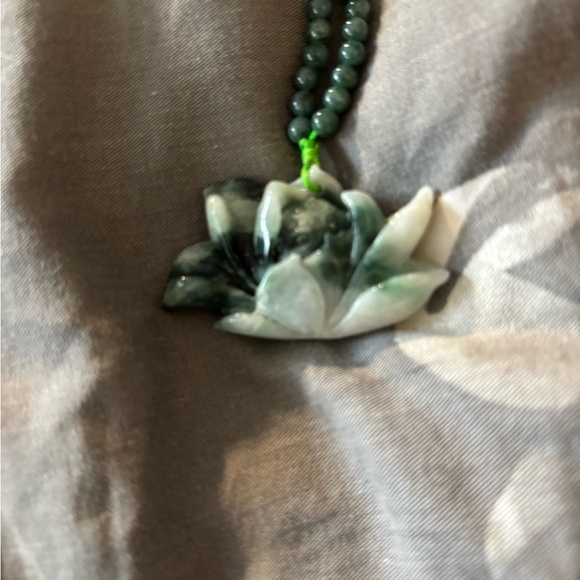 Green Jade Lotus Pendant Necklace - Picture 2 of 10